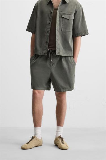 WASHED RELAXED FIT BERMUDA SHORTS - GREENISH by Zara