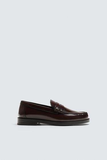 LEATHER PENNY LOAFERS - Burgundy Red by Zara