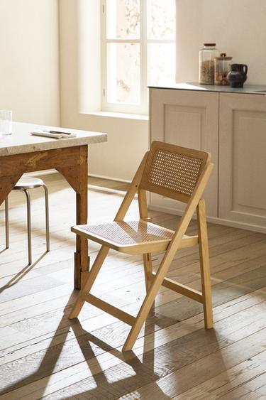 RATTAN AND WOOD FOLDING CHAIR - Light beige by Zara