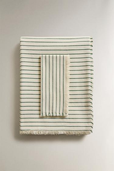 STRIPED TABLECLOTH WITH FRINGING - Ecru by Zara