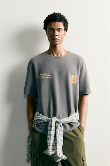 WASHED PRINTED KNIT T-SHIRT - Anthracite grey by Zara
