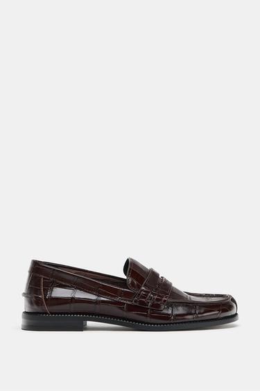 EMBOSSED LEATHER LOAFERS - Brown by Zara - Image 0