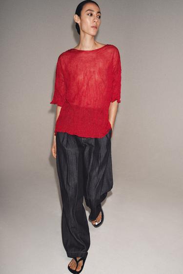 CREASED-EFFECT KNIT TOP - Mid-red by Zara