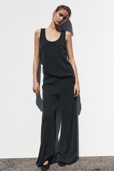 RIBBED WIDE-LEG TROUSERS - Grey marl by Zara - Image 0