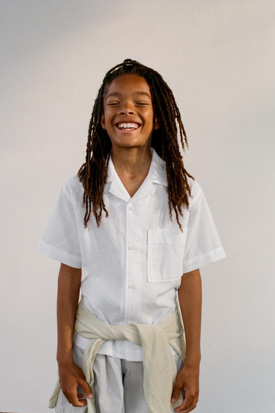 LINEN AND COTTON BLEND BOWLING SHIRT - White by Zara - Image 0