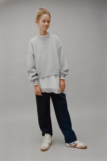 SWEATSHIRT WITH DOUBLE LACE HEM - Grey marl by Zara