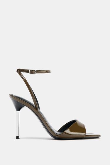 PATENT-EFFECT HIGH-HEEL SANDALS - Khaki Green by Zara