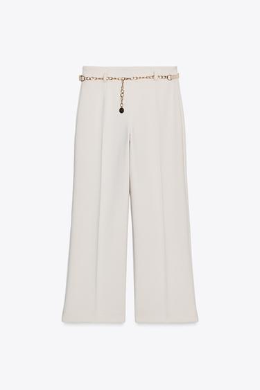CROPPED TROUSERS WITH CHAIN BELT - Ecru by Zara