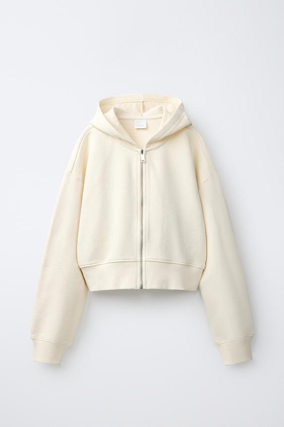 CROPPED ZIP-UP SWEATSHIRT - Ecru by Zara - Image 0