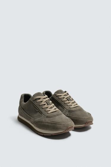 CASUAL LEATHER TRAINERS - Grey by Zara