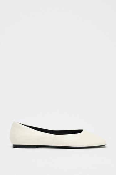 LEATHER OPEN TOE BALLERINAS - White by Zara - Image 0