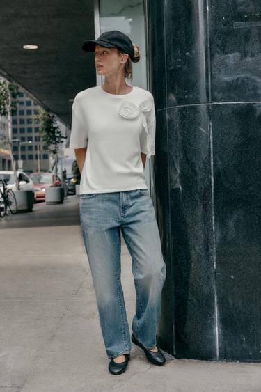 SOFT FLOR T-SHIRT - Oyster-white by Zara