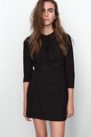 BOUCLÉ DRESS WITH TIE DETAIL - Black by Zara
