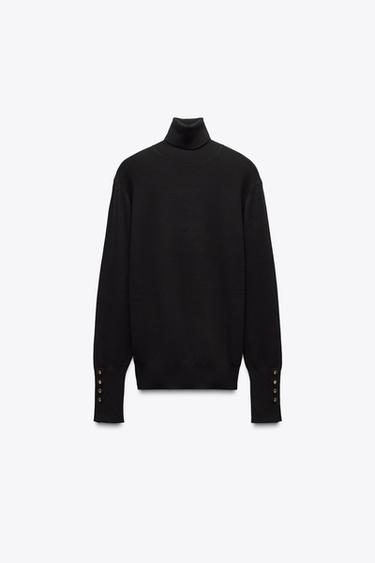 PLAIN KNIT SWEATER WITH BUTTONS - Black by Zara