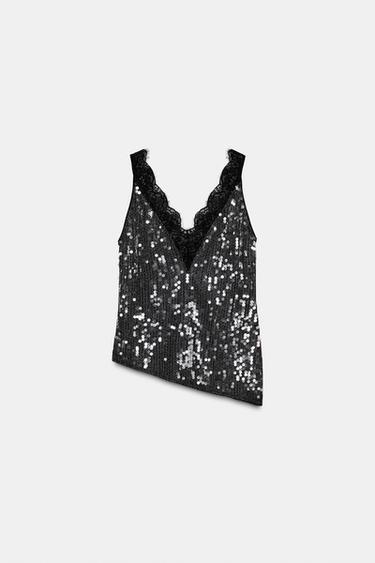 ZW COLLECTION LACE SEQUIN TOP - Black by Zara