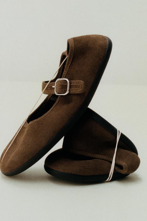 BAREFOOT LEATHER BALLET FLATS - Brown by Zara - Image 0