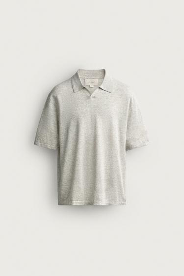 HEMP/COTTON KNIT POLO SHIRT - Grey marl by Zara