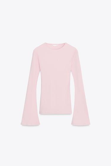 RIB T-SHIRT WITH FLARED SLEEVES - Pink by Zara