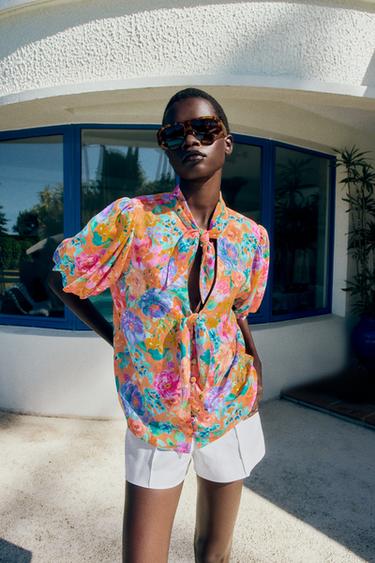 FLORAL PRINT BOW SHIRT - Multicoloured by Zara