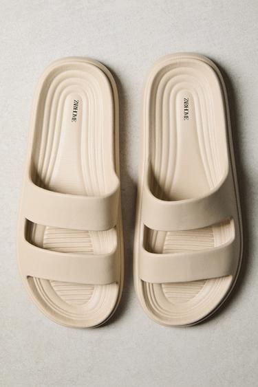 RUBBERISED FLATFORM SANDALS - Light beige by Zara - Image 0