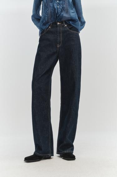 TRF STRAIGHT HIGH-WAIST JEANS WITH BELT LOOPS - Dark indigo by Zara