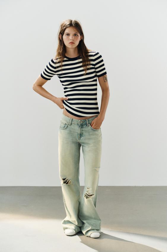 STRIPED RIBBED TOP - Navy / White by Zara - Image 0