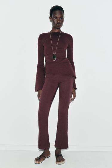 LONG SLEEVE INTERLOCK TOP - Wine by Zara