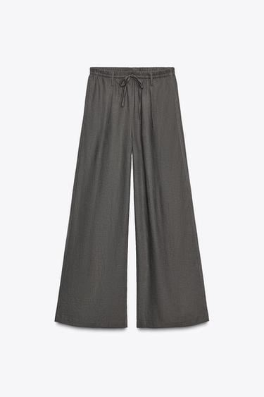LINEN BLEND TROUSERS - Dark grey by Zara