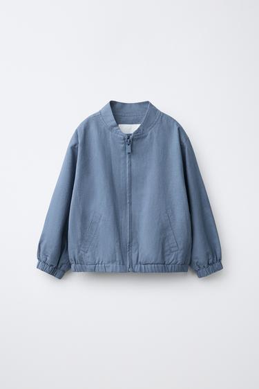 LINEN COTTON BOMBER JACKET - Blue by Zara