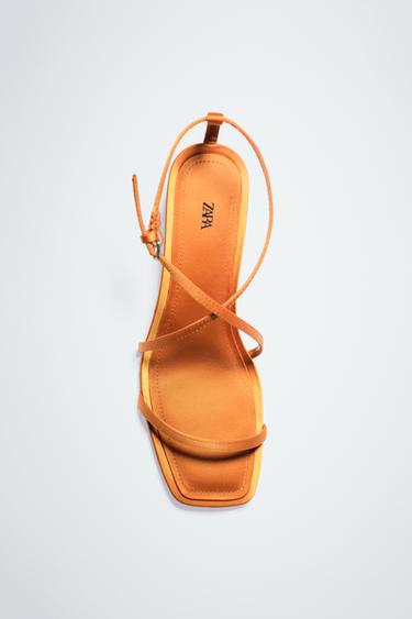 SATIN-EFFECT CROSSOVER STRAP SANDALS - Orange by Zara