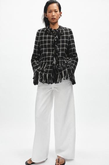 ZW COLLECTION CHECK FRINGED JACKET - Black / White by Zara