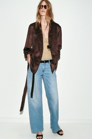 FAUX SUEDE JACKET WITH BELT - Dark brown by Zara