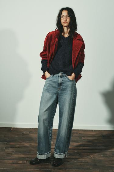 TRF BAGGY FOLDED MID-WAIST JEANS - Blue by Zara