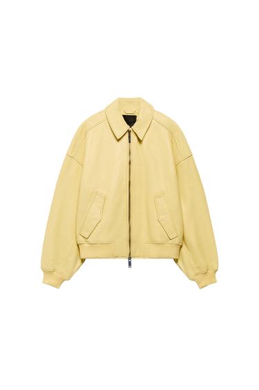 100% LEATHER BOMBER JACKET - Grapefruit yellow by Zara