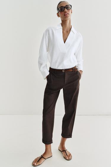 CHINO TROUSERS WITH BRAIDED BELT - Brown by Zara