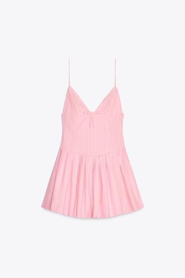 SHORT STRIPED DRESS WITH BOW - Pink / White by Zara
