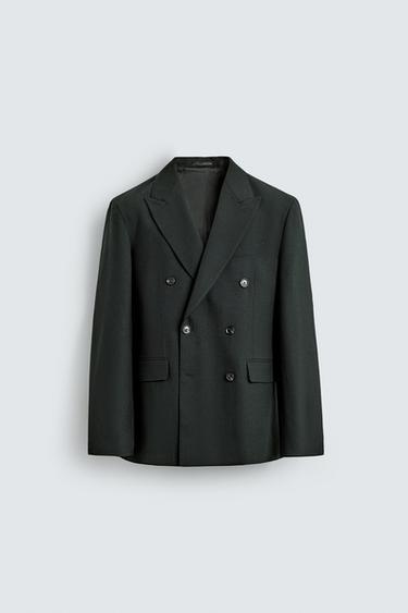 DOUBLE-BREASTED WOOL BLEND SUIT BLAZER - Dark green by Zara