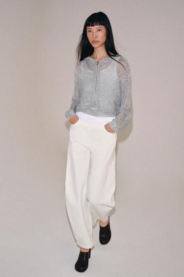 METALLIC THREAD HOODIE - Silver by Zara