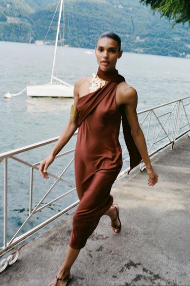 ASYMMETRIC MIDI DRESS WITH SCARF - Brown by Zara - Image 0