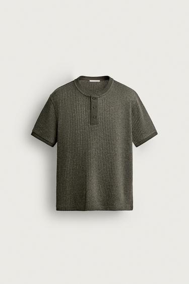 RIBBED HENLEY T-SHIRT - Khaki by Zara