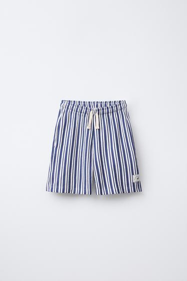 STRIPED BERMUDA SHORTS WITH LABEL - Ecru / Navy by Zara - Image 0