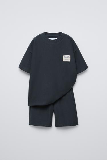 TEXTURED T-SHIRT AND SHORTS SET - Blue / Navy by Zara - Image 0