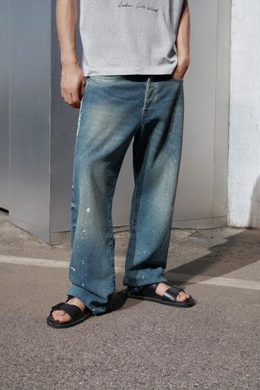 LOOSE FIT SPLATTER JEANS - Light blue by Zara