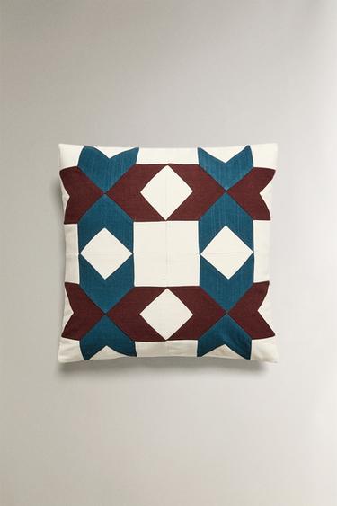 QUILTED PATCHWORK CUSHION COVER - Blue by Zara - Image 0