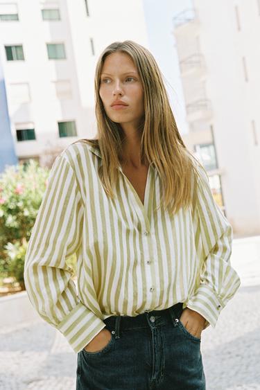 STRIPED SHIRT - Green / Ecru by Zara
