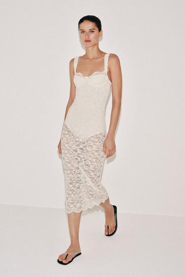 LACE MIDI DRESS - Ecru by Zara