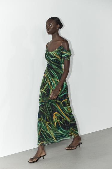 PRINTED TULLE DRESS - Greens by Zara