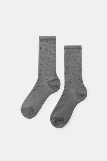 RHINESTONE KNEE-HIGH SOCKS - Grey by Zara