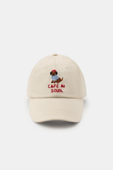 DACHSHUND TEXT EMBROIDERY CAP - Sand by Zara