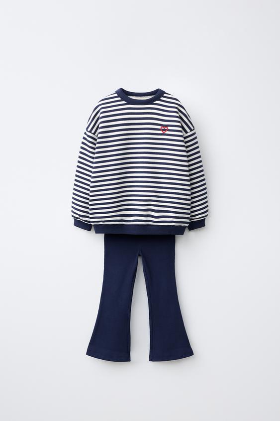 STRIPED SWEATSHIRT AND FLARE LEGGINGS SET - Blue by Zara - Image 0